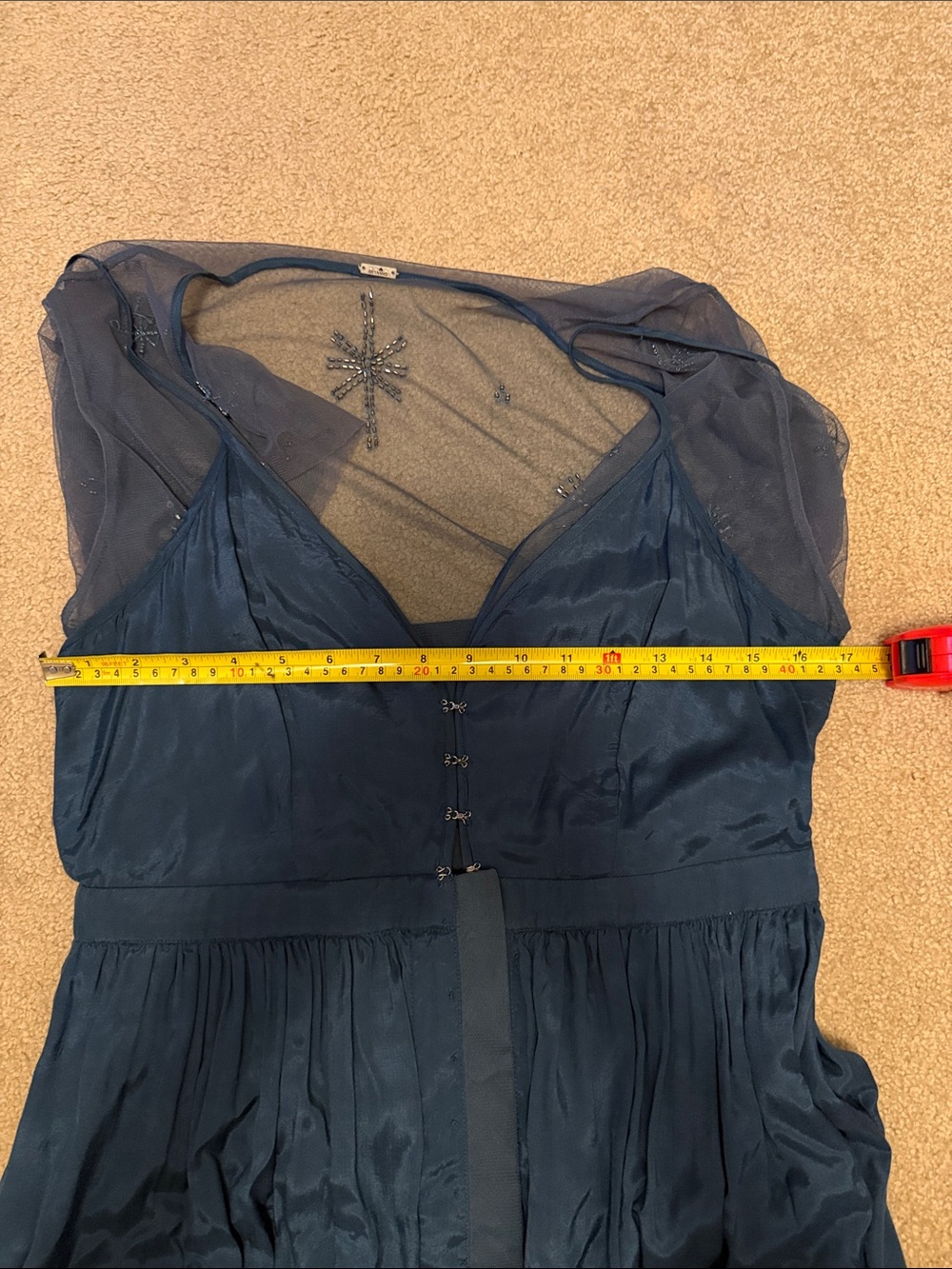 Embellished Blue V-Neck Midi Dress - Picture 17 of 17